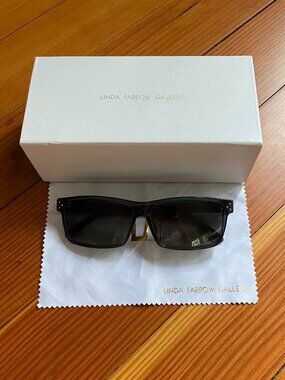 Linda Farrow "Fig" Rectangular Sunglasses - Gray Frame and Lenses